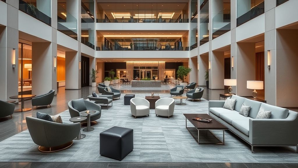 modern hotel lobby with modular furniture that can be easily reconfigured for different events