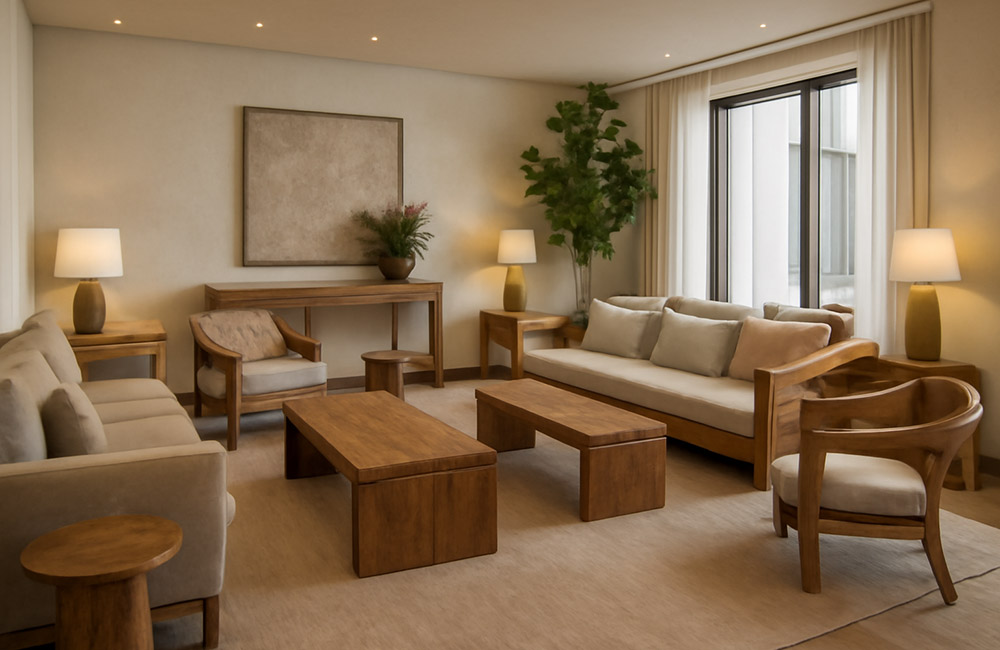 nachhaltige Hotellounge mit maßgeschneiderten