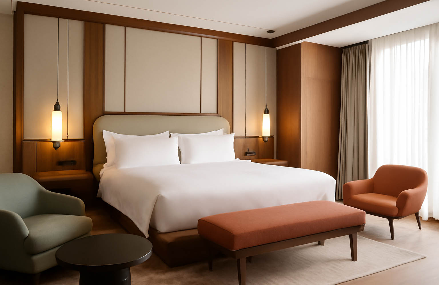modern hotel room with bespoke furniture