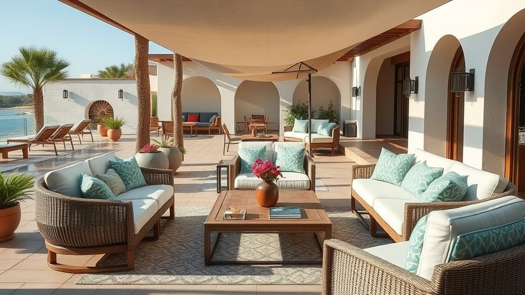 luxury outdoor hotel space with weather-resistant Turkish furniture