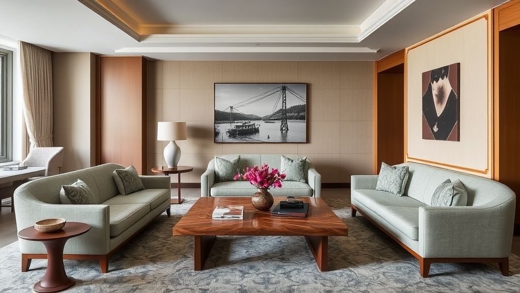 hotel lounge featuring bespoke sofas and custom-crafted tables