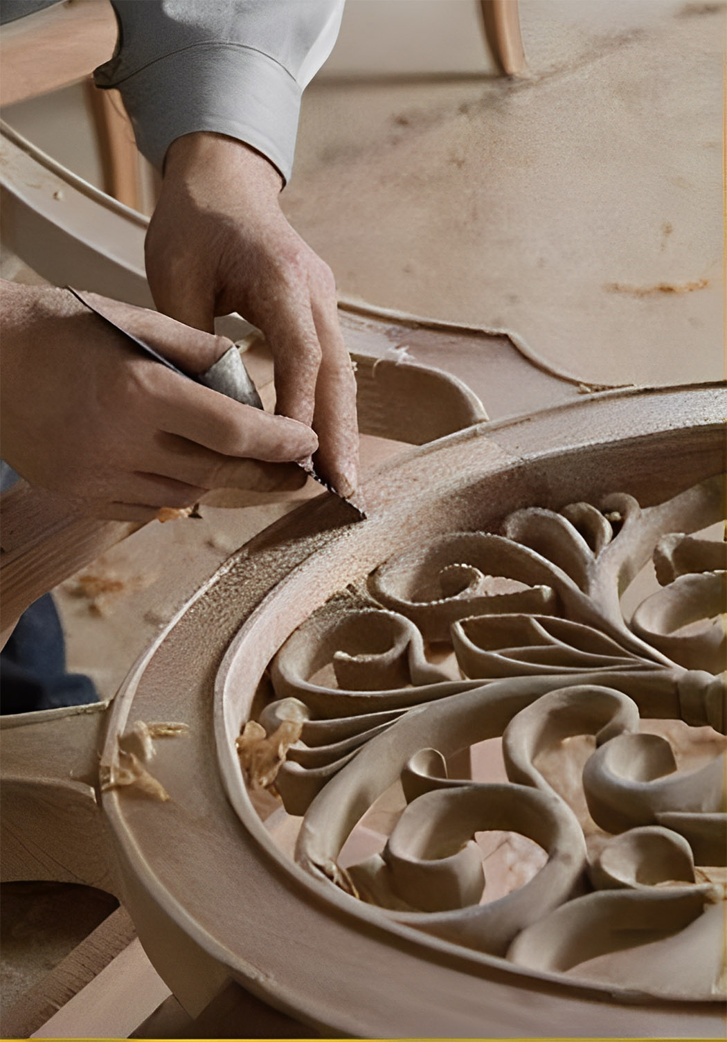 Hand-carve the patterns on the furniture