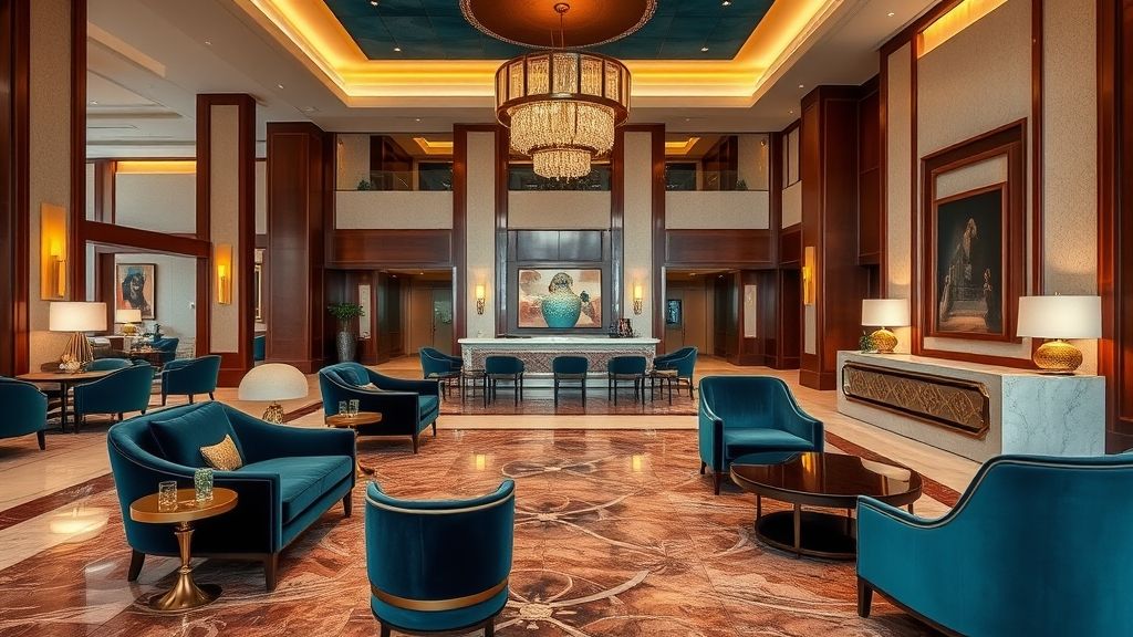 luxury hotel lobby featuring bespoke seating and reception desk