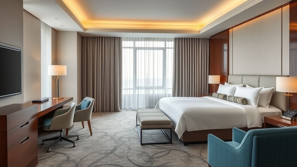 luxurious hotel guest room with custom-designed furniture