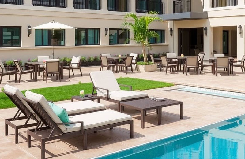 outdoor hotel patio with durable weather-resistant contract furnitur