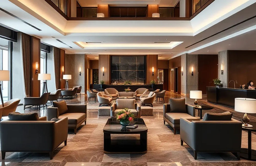 luxury hotel lobby featuring contract-grade furniture
