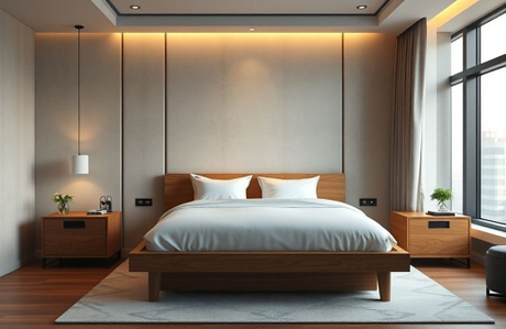 luxury hotel guest room with custom-made wooden bed frame.jpg