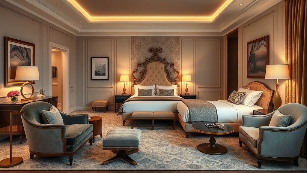boutique hotel room with luxury custom furniture