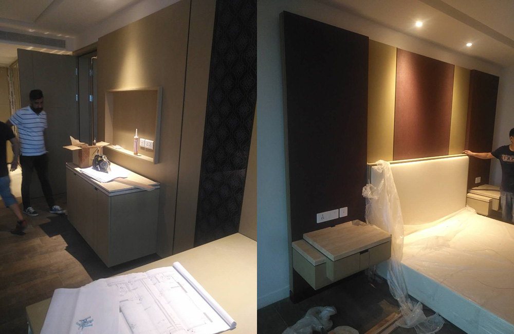 Hotel furniture installation after the site is ready for FF&E work