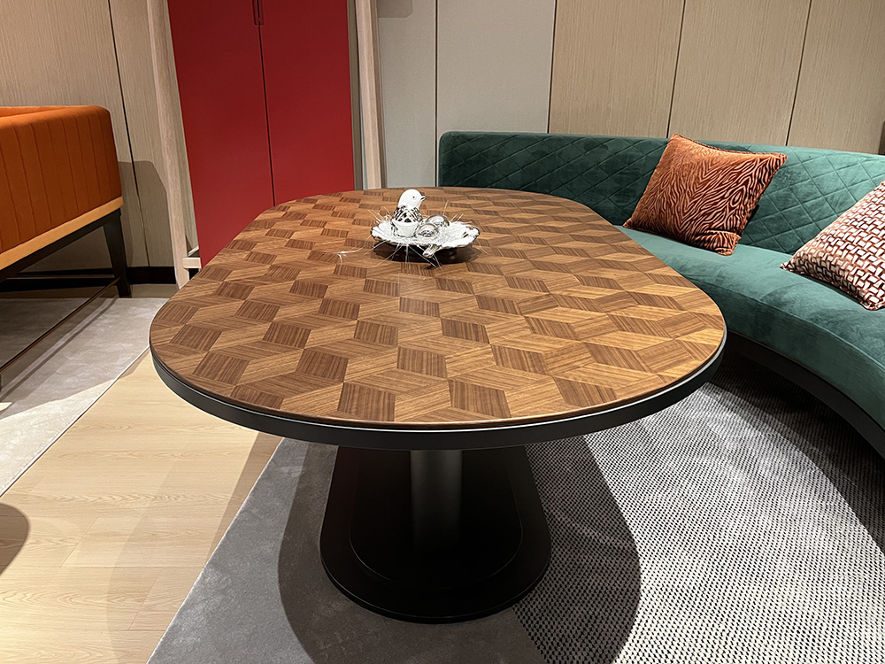 Custom wood veneer pattern samples for bespoke hotel furniture