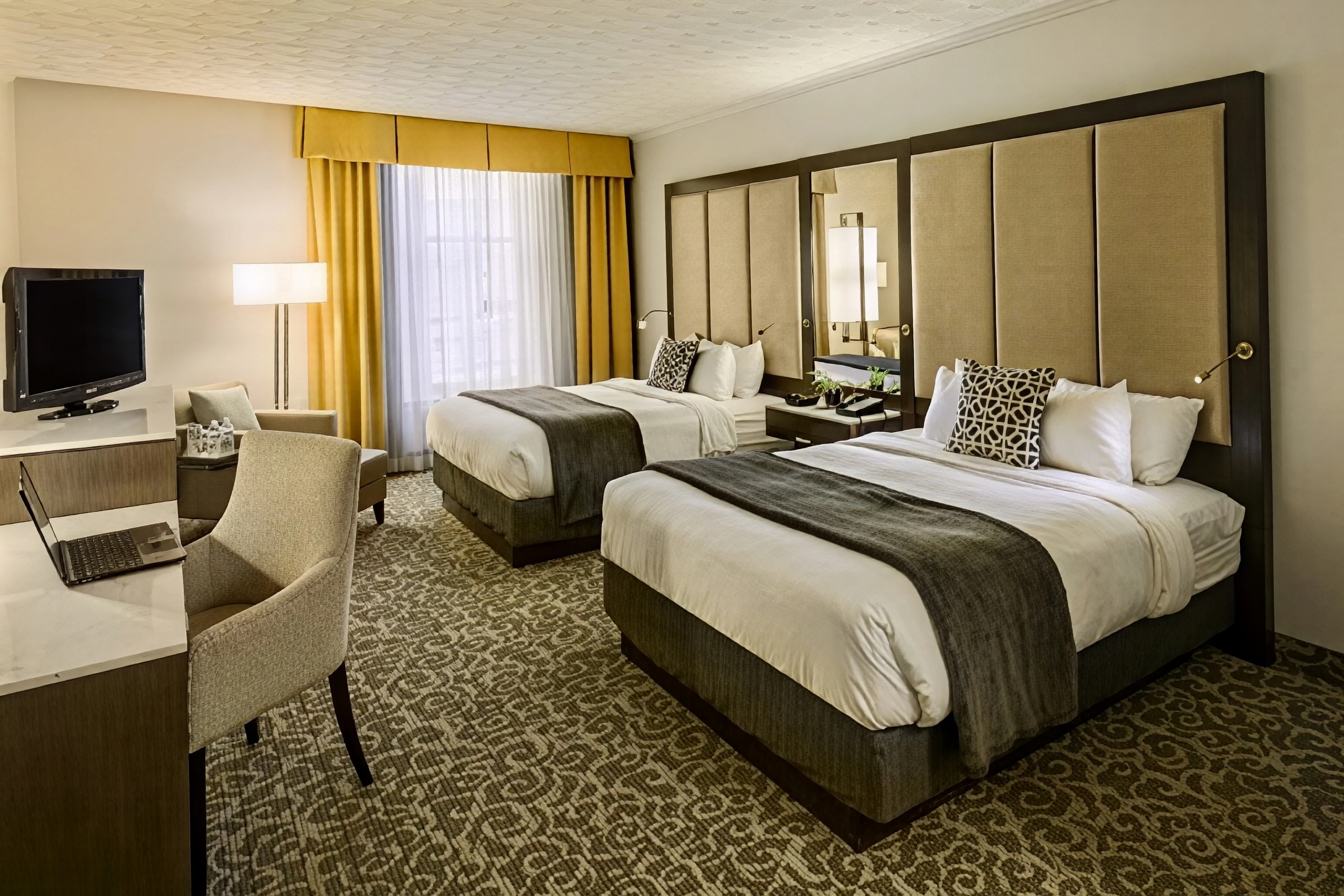 Radisson Lackawanna Station Hotel guest room with desk and chair