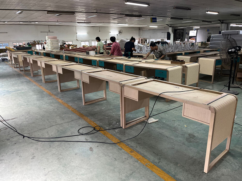 Custom luxury hotel furniture manufacturing in a factory