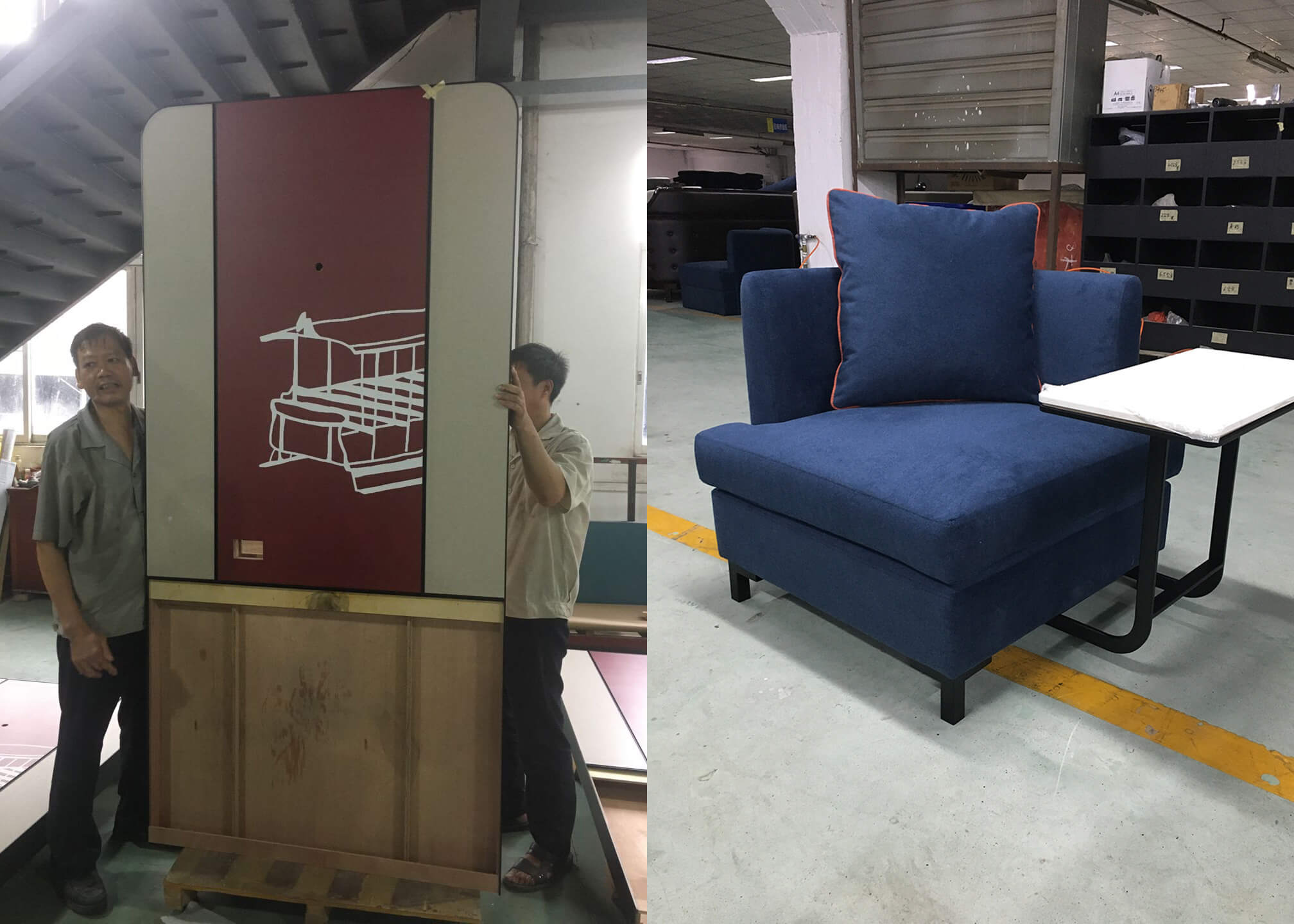 Completed furniture components in factory