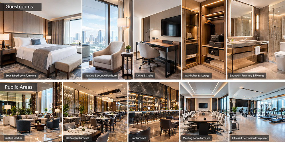 Hotel FF&E furniture scope across guestrooms and public areas by tongda hospitality