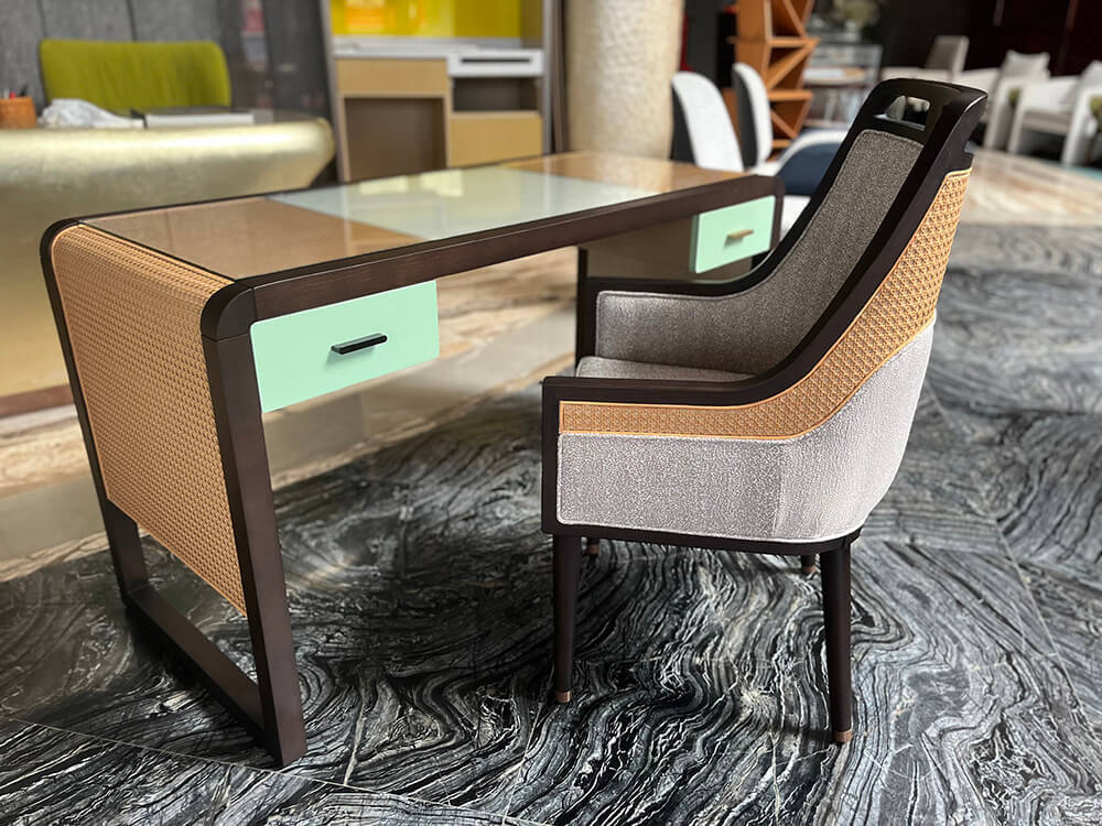 Custom hotel furniture sample developed for a resort renovation project