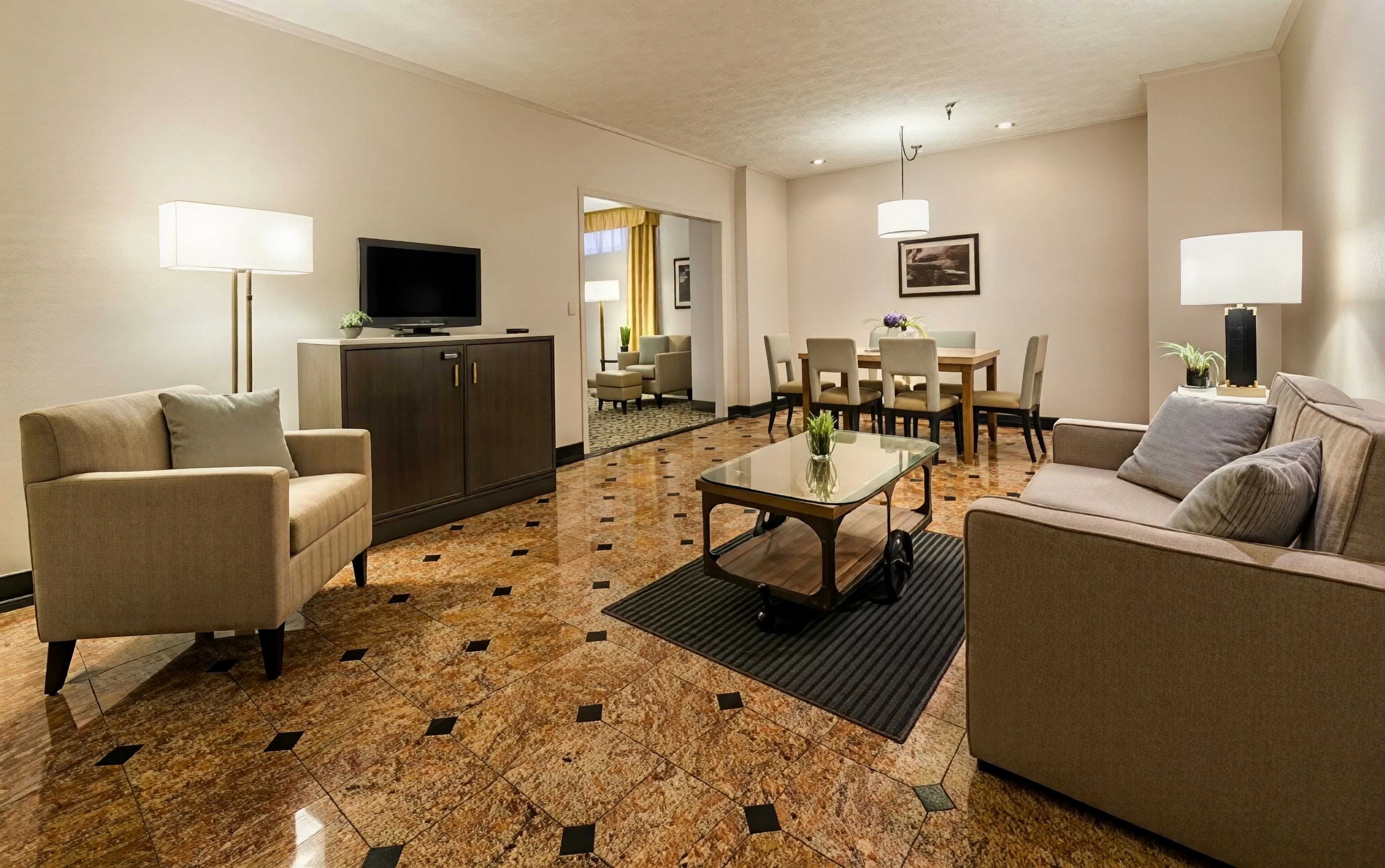 Custom lounge and dining furniture in a Radisson hotel living room
