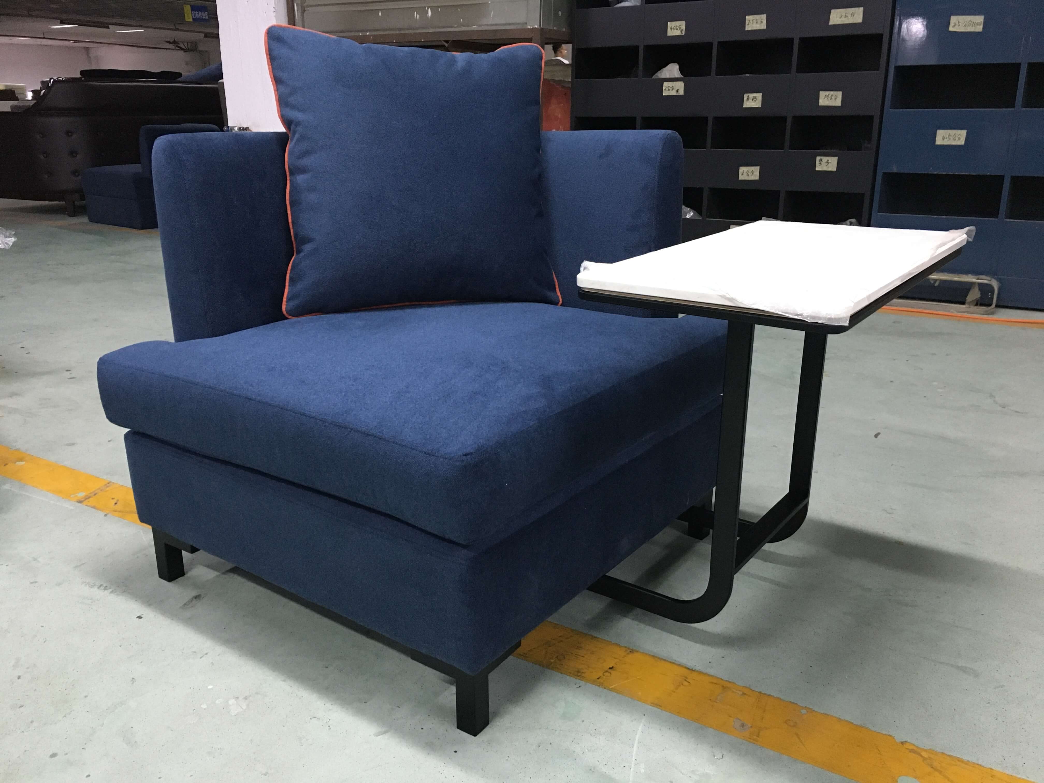 Blue lounge chair and side table sample