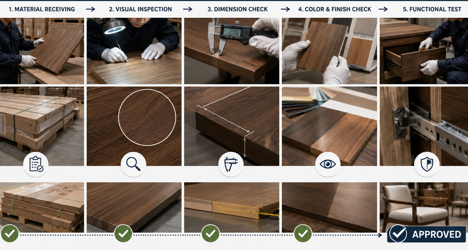 Material inspection process for hotel furniture production quality control